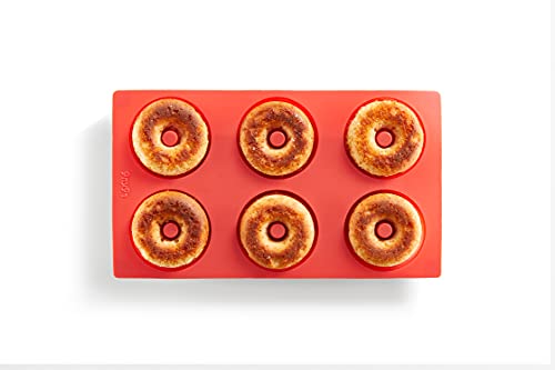 Lékué 0620406R01 Molde Silicona Repostería Doughnut 6 cavidades Rojo, 540 milliliters