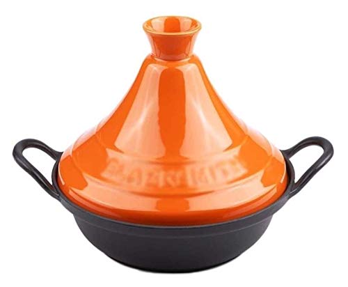 Olla de Barro para cocinar Cazuela de Hierro Fundido esmaltado para Horno holandés Asas Grandes de Bucle y crestas de condensación autobaladizas en la Tapa (Color: Naranja) (Naranja) Cazuela