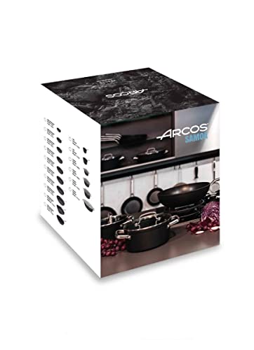 Arcos Serie Samoa | Batería de Cocina 5 piezas | Aluminio Forjado | Full Inductino | Asas Acero Inoxidable Efecto Frio | Sistema ahorro energético | Apta lavavajillas | Color Negro