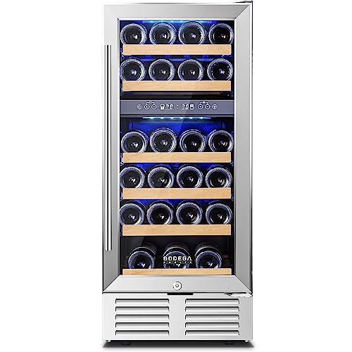 BODEGAEU Vinoteca 2 Zonas 28 Botellas,Vinoteca 85L, Control Táctil, Iluminación LED,5°C-12°C y 12°C-20°C, Función de Memoria de Temperatura, Empotrable o Independiente