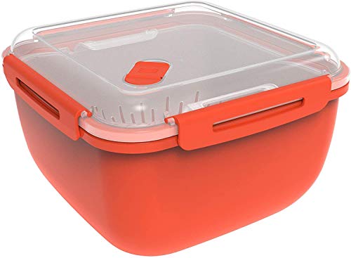 Rotho Memory Microwave Vaporizador de 2,5 l con tamiz para microondas y vaporizador, Plástico (PP) sin BPA, rojo/transparente, 2.5l (19.5 x 19.5 x 12.1 cm)