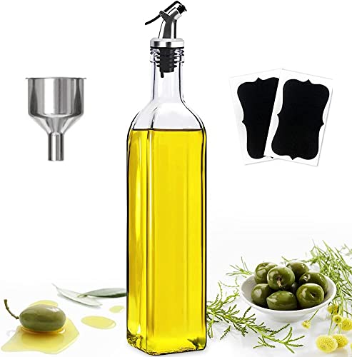 ztarraum Botella Aceitera Antigoteo de aceitera y vinagrera de Vidrio con Pico Vertedor Dispensador de Aceite de Oliva con Tapón Anti-suciedad Y pegatinas, para Cocina y Barbacoa,500ml