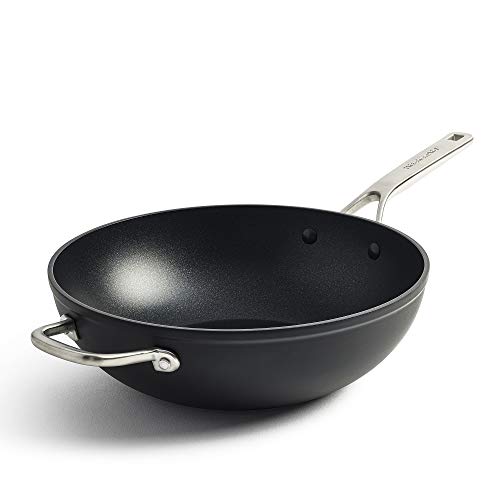 KitchenAid Wok Antiadherente de Aluminio Forjado Endurecido, Apto para Todo Tipo de Cocinas, Inducción, Horno y Lavavajillas, 30 cm, Negra