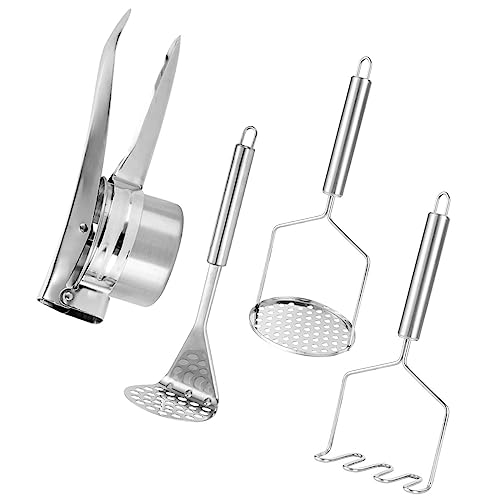 Machacador de Patatas, 4pcs Pasapures, Prensa Patatas de Acero Inoxidable, Aplasta Patatas, apto para lavavajillas, para puré de papas, frutas, verduras y alimentos para bebés Potato Ricer