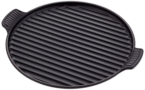 LE CREUSET Plato Grill Redondo Liso Grande, Hierro Fundido, Negro Mate, 32 cm