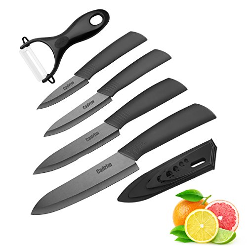 Cadrim Cuchillos Chef, Cuchillos de Cocina de Cerámica,Cuchillos de Cerámica para Cortar Carne de Verduras de Fruta 5pcs / Set Negro