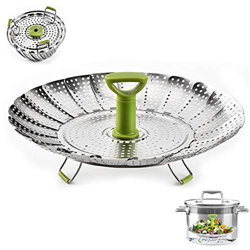 lemgyiamz Vaporera de Acero Inoxidable Cesta Vaporera Plegable de Acero Inoxidable,Steamer Cesta Plegable para una Cocina al Vapor con Mango extraíble y Patas Antideslizantes para cocinar al Vapor