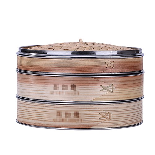 XICHENGSHIDAI Alta calidad de fabricación de bambú al vapor cesta de vapor chino postre cocina Set de albóndigas al vapor dos jaulas + una tapa