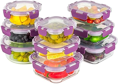 Recipientes de Cristal Para Alimentos - 18 Piezas (9 recipientes y 9 tapas) - Apto para lavavajillas, Microondas y congelador - a prueba de fugas y sin BPA - Aprobado por la FDA y el FSC