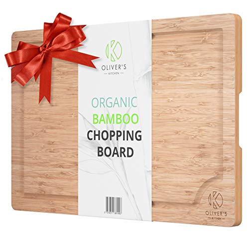 Oliver's Kitchen - Tabla de Cortar Premium Hecha de Bambú 100% Orgánico - Tabla de Cocina de Madera Extragrande - Fuerte, Duradera y Resistente - Fácil de Limpiar con Surco Antiderrames