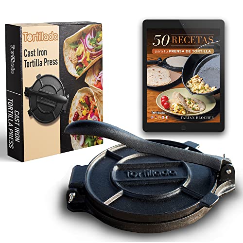 Tortillada – Prensa de Hierro Fundido para Hacer Tortillas + Recetas E-Book en Español (25cm)