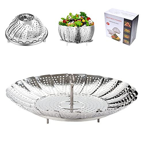 BangShou Cesta Vaporera Plegable de Acero Inoxidable 9'' Steamer Cesta Plegable Vaporera Se Puede Ampliar para Adaptarse a Varios Tamaños de Ollas, para Cocinar Pescados y Mariscos Vegetarianos