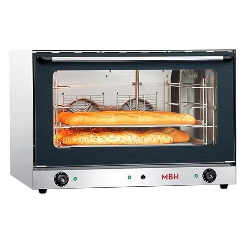 MBH - Horno de convección industrial eléctrico 60x40 para hostelería y panadería. Horno para pan profesional de 4 bandejas de 60x40 cm para bollería y pastelería.