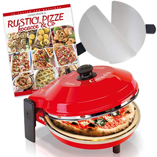 SPICE - Horno de pizza Caliente con piedra refractaria 32 cm 400 grados Resistencia circular + 2 paletas de acero inoxidable + libro de recetas rústicas pizzas Focacce