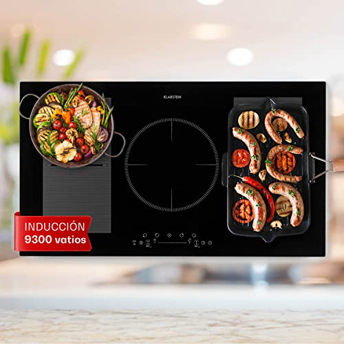 Klarstein Placa Induccion Eléctrica 9300W, Vitrocerámica Inducción Eléctrica de 5 Fuegos, Placas de Cocción de Sobremesa, Control Táctil, Placas de Cocción de Inducción, Placas Eléctricas para Cocinar