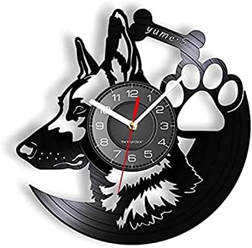 Reloj de pared con pilas, silencioso, sin tictac, perro pastor alemán, reloj de pared para decoración del hogar, razas de perros, disco de vinilo, reloj Vintage, nombre de perro personalizado, reloj d