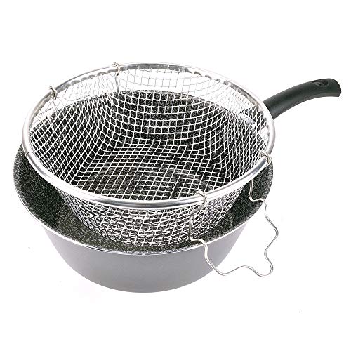 Alluflon Tradizione Italia Freidora con Cesta y 2 Asas, Antiadherente con Efecto Piedra, Apta para la Mayoría de las Cocinas, Apta para el Lavavajillas, Diámetro 24 cm