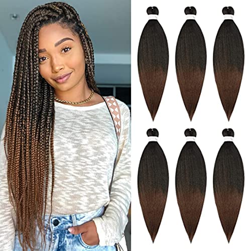 XIIMENALU Pre Stretched Braiding Hair 6 packs EZ Braids Natural Yaki Texture Hair Extensions Full Easy Braid Synthetic Fiber Pre-stretched Hair for Braiding Braids (26 pulgadas (paquete de 6), T1B/30)