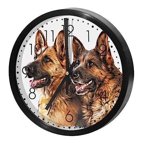 Luoweisi Reloj de pared de 9.8 pulgadas, silencioso, redondo, moderno, decorativo, para sala de estar, dormitorio, habitación de los niños, cocina, oficina, decoración del hogar, perro, pastor alemán