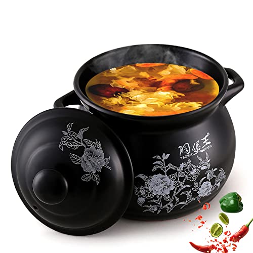 SHALOLY Ollas De Barro para Cocinar Olla De Sopa China Platos De Cocina para Platos De Cacerola De Horno, Olla De Cacerola Antiadherente para Vitrocerámica Y Horno,Black-5.5L (Black 4.5L)