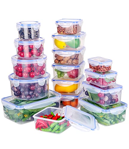 Recipiente de Almacenamiento de Alimentos 32 piezas (16 envases+16 tapas)Recipiente para almacenar y congelar Alimentos Frescos Aptos para Microondas, Horno, Lavavajillas y Congelador.Sin BPA.
