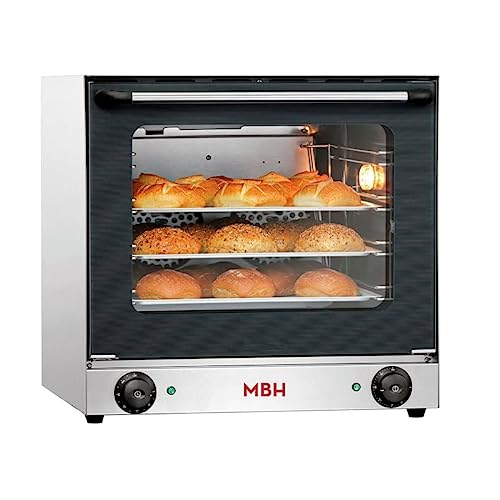 MBH - Horno de convección industrial eléctrico para hostelería y panadería. Horno para pan profesional pequeño de 4 bandejas de 30x40 cm para bollería y pastelería.