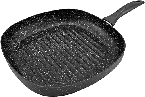 San Ignacio Teide Sartén Planch-Grill con Revestimiento en mármol, diámetro de 28 cm, Aluminio, Negro