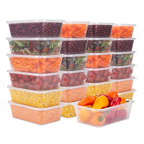 STACKABLES - Paquete de 25 recipientes de almacenamiento de alimentos reutilizables de plástico de 650 ml con tapas - 22 oz