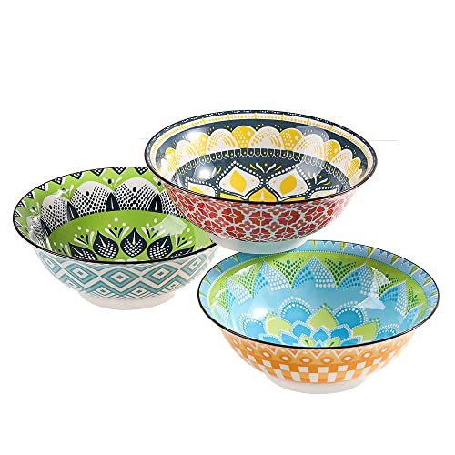 Cuenco Ramen Cuencos Cocina Ceramica - 1050 ml Bol Ramen Bowl Set - 21 cm Tazón de Sopa de Fideos - Juego de 3 Boles Colores Porcelana para Ensaladera | Cereales | Poke | Gazpacho | Consomé | Pasta
