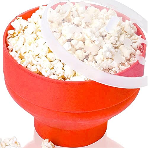 Tekaopuer Maker Machine - Cuenco de palomitas de maíz con tapa, máquina de palomitas de maíz plegable, palomitas de maíz de silicona para microondas (rojo-1 unidad)