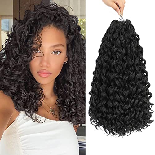 MLETULIPS GoGo Curl Crochet Hair Ombre Deep Wave Crochet pelo,Beach Curl Water Wave sintético Deep Twist Crochet Braid Bohemian Crochet Braiding (14inch, 1B)