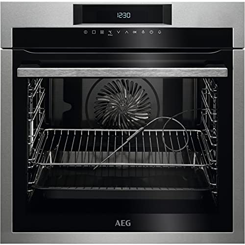 AEG BPE642120M Horno Multifunción con Limpieza Pirolítico, 12 funciones, 20 programas automáticos, Sonda Térmica, Ventilador XXL, Pantalla LCD Táctil, Bandeja XXL, Inox, A+, 71 Litros