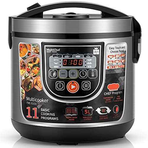 ForMe Robot de Cocina Multifunción 5L 860W Olla Programable Arrocera I 11 Menús Preconfigurados Función Mantener Caliente Hasta 24h I Temporizador de Retardo I Olla Baja Temperatura Inox Multicooker