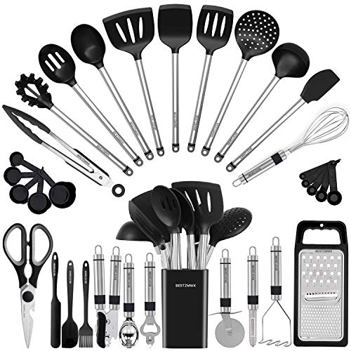 Juego de utensilios de cocina de silicona para cocinar, 33 utensilios de cocina y cucharas para utensilios de cocina antiadherentes, silicona y acero inoxidable, las mejores herramientas de cocina,