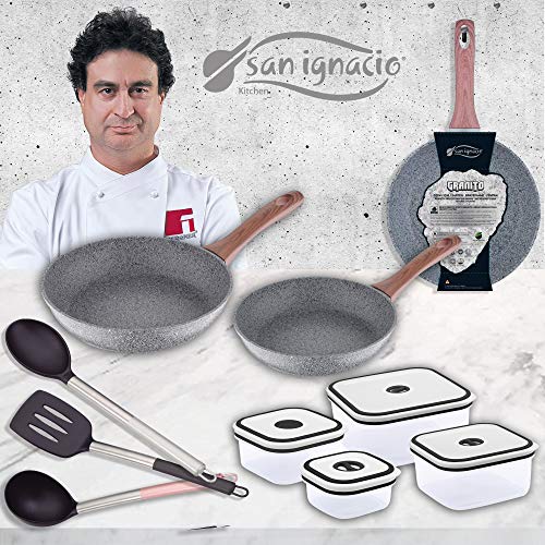 San Ignacio - Granito set 3 sartenes + 4 fiambreras + 3 utensilios