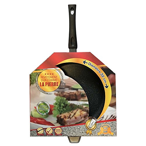 Kitchen Pro - Sartén de cocina (de piedra, para todo tipo de cocinas incluyendo inducción) + 2 discos antirrayaduras, Poêle en Pierre 32 cm