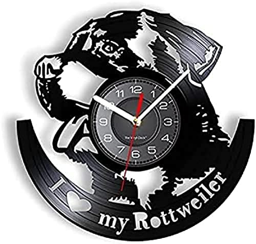 Reloj de Pared con Pilas silencioso sin tictac I Love Rottie Love Home Art Decor Reloj de Pared Perro de Raza Alemana Disco de Vinilo Reloj de Pared Perro Tienda de Mascotas Regalo