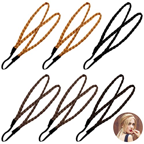 Diadema Trenzada para Mujer 6 Piezas Diademas de Pelo Sintético Natural Doble Elástica Accesorios de Cabello Braid Hair Headband de Color Negro Marrón Oscuro Marrón Dorado Largo 24cm