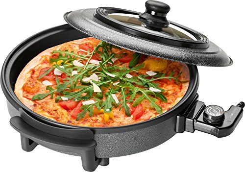 Clatronic 251130 Sartén eléctrica Especial para Pizza, Tapa de Cristal, diámetro 36 cm, 1500 W, Negro