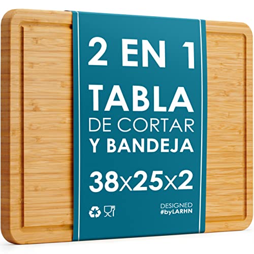 LARHN Tabla de Cortar Cocina Grande y Bandeja en Madera - Carbono Neutro - 38 x 25 x 2 cm - La Tabla Perfecta para Picar y Servir Comida