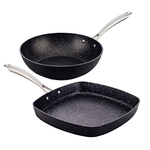 San Ignacio Set Gran Formato 28 Vita Wok Ø28x8 cms y Sartén Grill/asador 28x28 Aluminio Forjado inducción