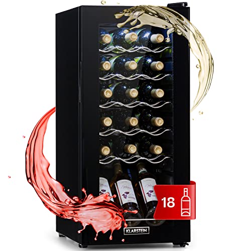 Klarstein Vinoteca, Nevera para Vinos con 1 Zona de Refrigeración, Botellero para Vinos, Cerveza, Prosecco, Expositor Interior y Exterior, Panel Táctil, 50 L., Vinoteca Capacidad 18 Botellas