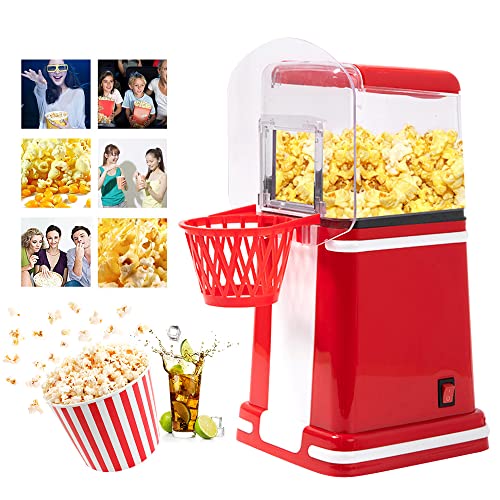 Palomitero, 1200W Maquina Palomitas con Aire Caliente Sin Grasa Aceita, Adecuada para Uso doméstico, Fútbol, Noche de Cine, Rojo