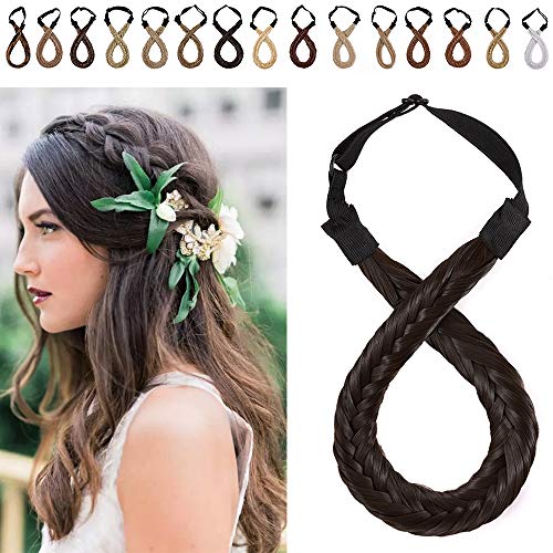 SEGO Extensiones de Cabello Diadema Trenzada Elástica Mujer Pelo Sintético Se Ve Natural Accesorios Fishtail Braid Hair Headband Tight [Castaño Oscuro]