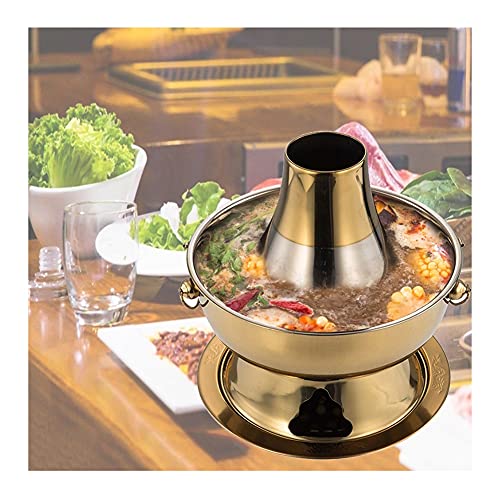 YYFANGYF Olla Caliente De Cobre, Cocina Olla Caliente Freidora Olla Estufa Olla Para Sopa Shabu-shabu De Gran Capacidad Para Cenas Familiares Amigos Reuniendo Camping (Color : Gold, Tamaño : 34cm)