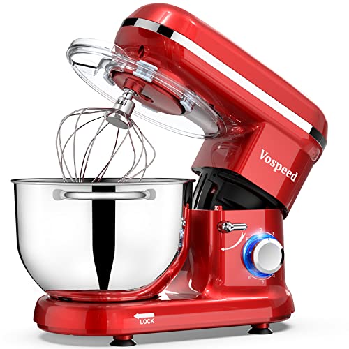 Batidora Amasadora Vospeed 1500W, Amasadora de Pan Para Repostería 6L, Bol de Acero Inoxidable, Varillas Batidoras, Varillas Amasadoras (rojo)