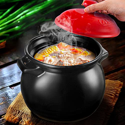 Desconocido Ollas de Barro para cocinar Sopa sopera, cacerolas saludables con Tapas Vitrocerámica para Horno Antiadherente Horno/Gas/Estufas Olla de cocción,black3.5L (Black 3.5L)