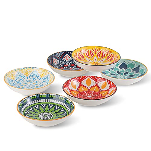 Juego de 6 Cuencos Aperitivo - Cuencos Ceramica Colores - Plato Pequeño para Aperitivos | Helado | Postre | Snacks | Tapas - Aptos para Microondas y Lavavajillas - 14 × 3.5 cm