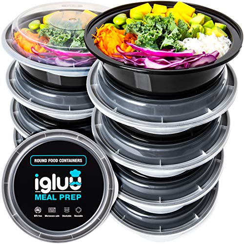 Igluu Meal Prep - Recipientes para comida circulares de Plástico Sin BPA con Tapas Herméticas - Apilables y Reutilizables - Aptos para Microondas, Congelador y Lavavajillas - Set de 10