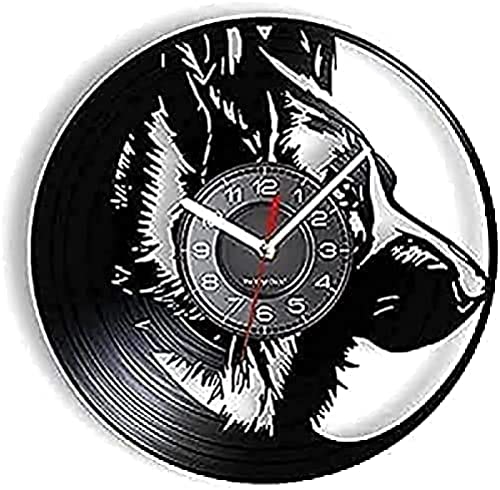 Reloj de Pared para Sala de Estar, Cocina, Oficina en casa, 12 Pulgadas, Reloj de Pared Moderno de Pastor alemán, Reloj de Pared para Cachorros, Perro de Trabajo en casa, álbum de Vinilo Retro, Reloj